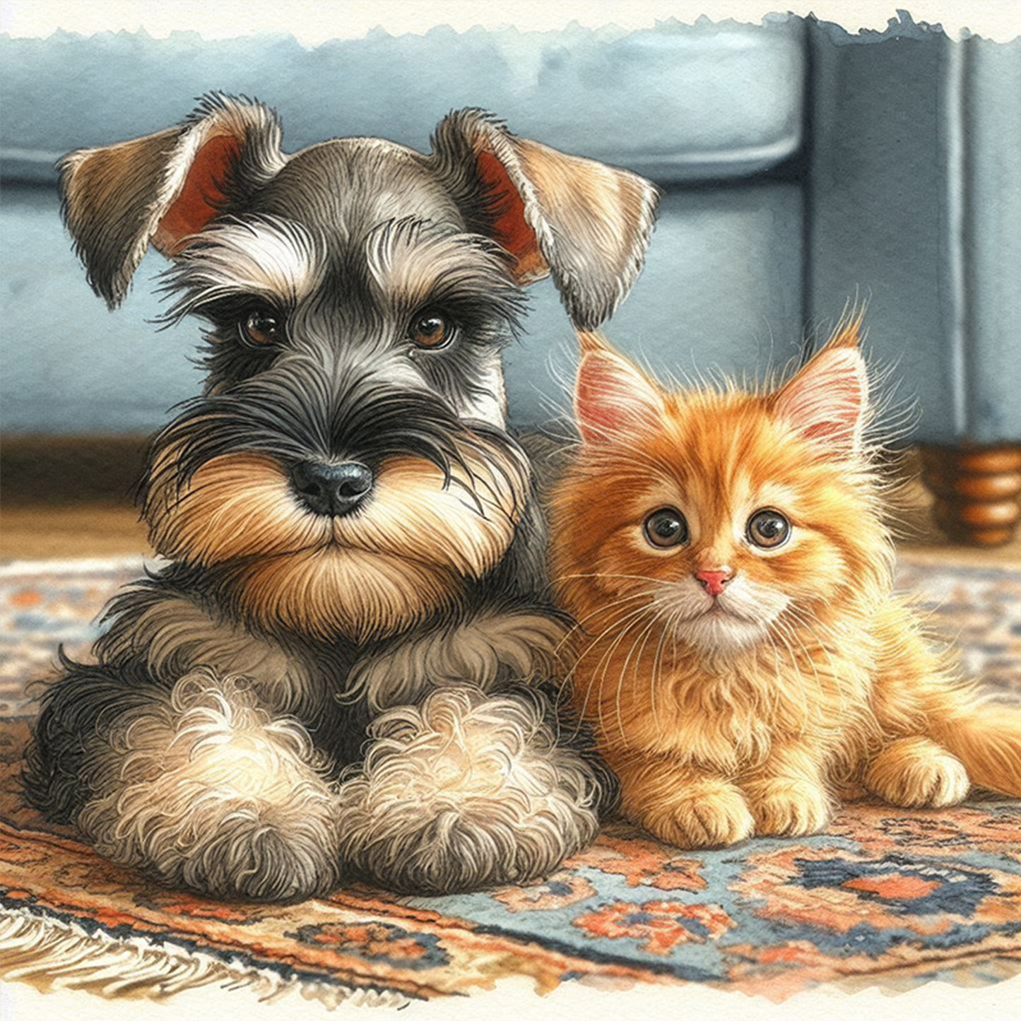 Schnauzer-Dog And Orange Cat - Full 11CT Stamped Cross Stitch 40x40CM - Huacan