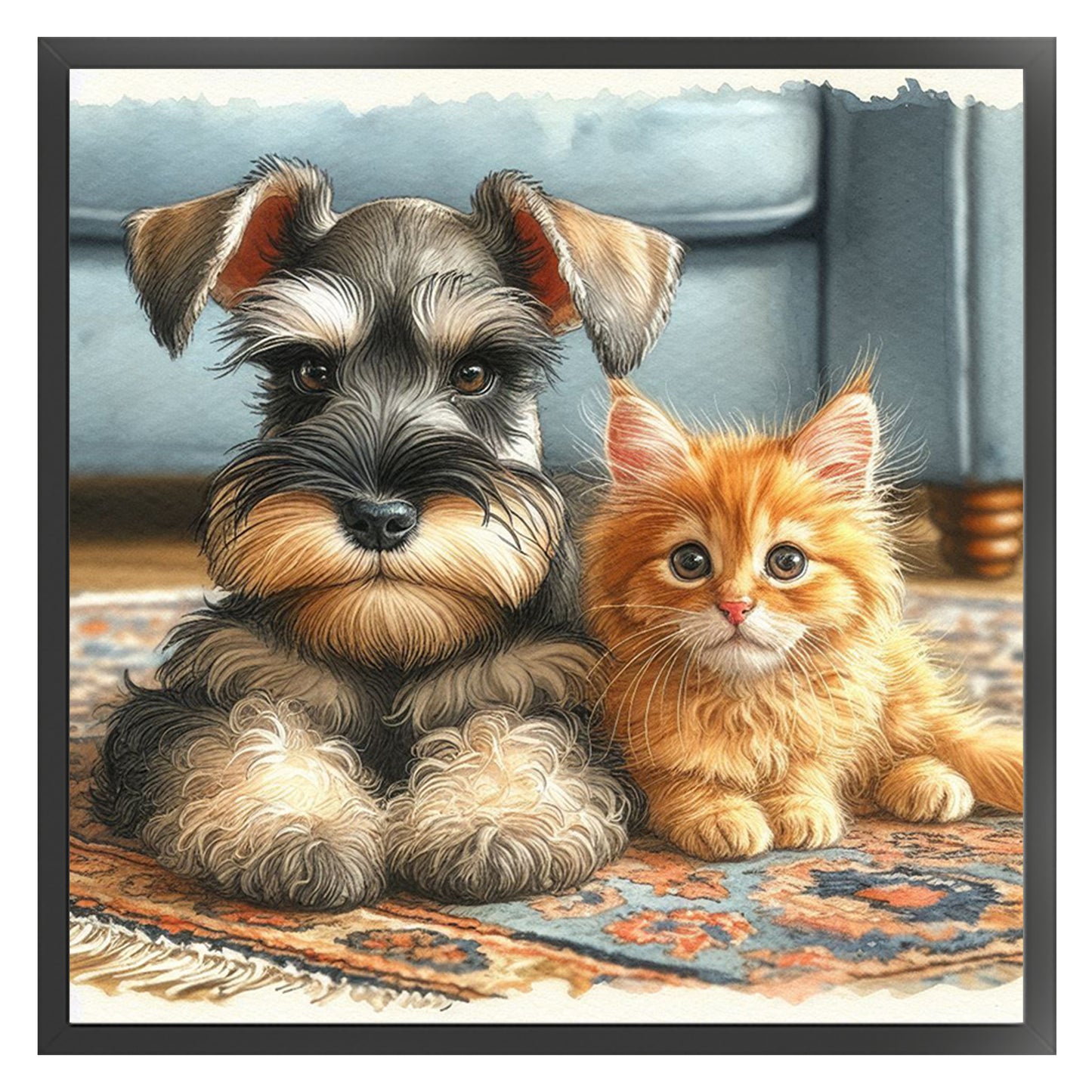 Schnauzer-Dog And Orange Cat - Full 11CT Stamped Cross Stitch 40x40CM - Huacan