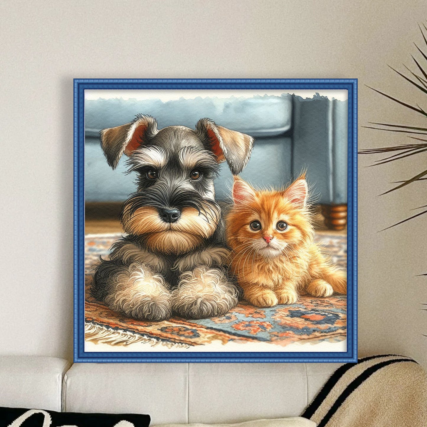 Schnauzer-Dog And Orange Cat - Full 11CT Stamped Cross Stitch 40x40CM - Huacan