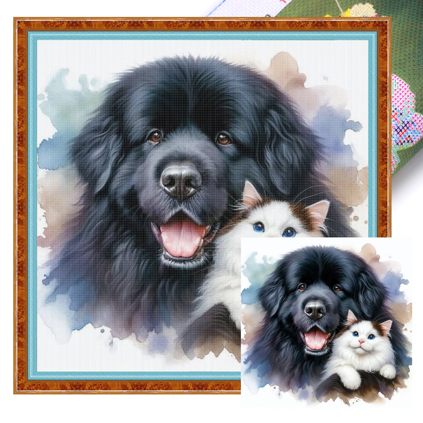 Newfoundl-Dog And And Ragdoll Cat - Full 11CT Stamped Cross Stitch 40x40CM - Huacan