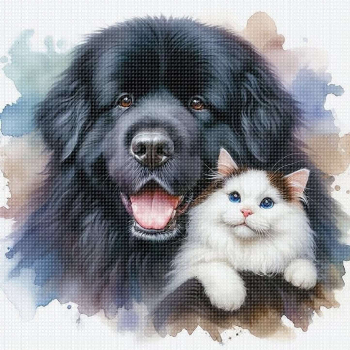Newfoundl-Dog And And Ragdoll Cat - Full 11CT Stamped Cross Stitch 40x40CM - Huacan