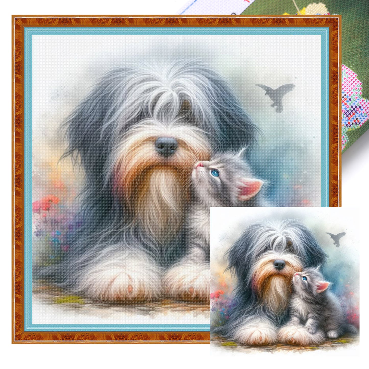 Shepherd Dog And British Shorthair - Full 11CT Stamped Cross Stitch 40x40CM - Huacan