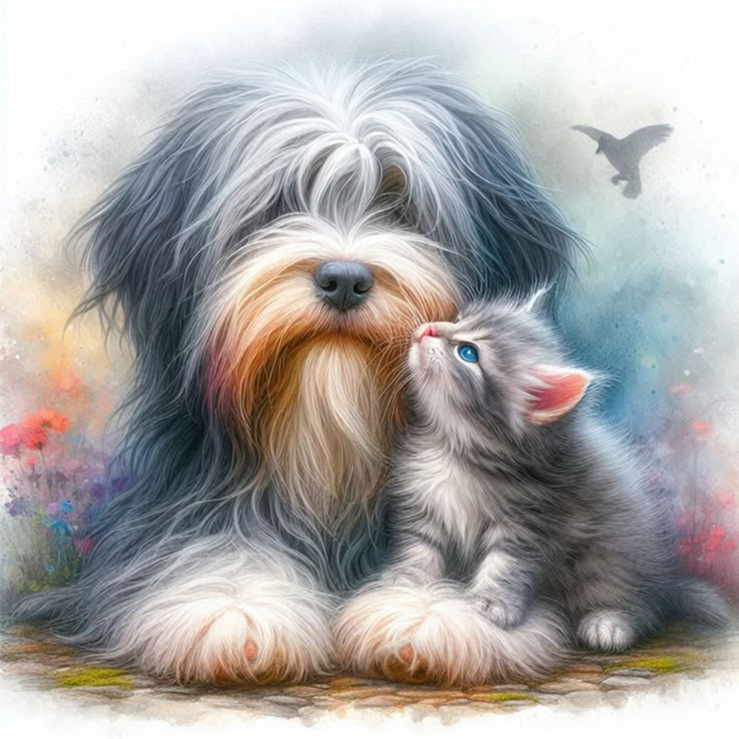 Shepherd Dog And British Shorthair - Full 11CT Stamped Cross Stitch 40x40CM - Huacan