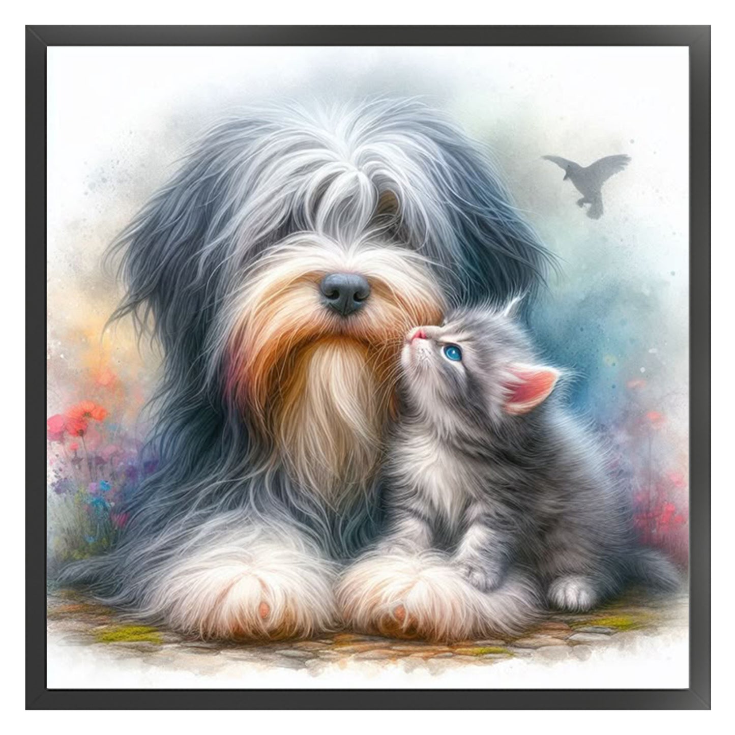 Shepherd Dog And British Shorthair - Full 11CT Stamped Cross Stitch 40x40CM - Huacan