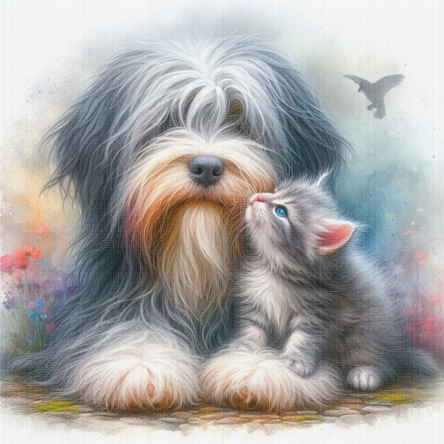 Shepherd Dog And British Shorthair - Full 11CT Stamped Cross Stitch 40x40CM - Huacan