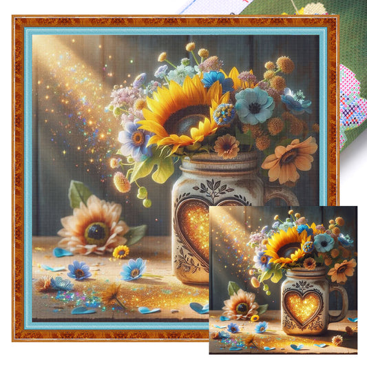 Sunflower Water Cup - Full 11CT Stamped Cross Stitch 45x45CM - Huacan