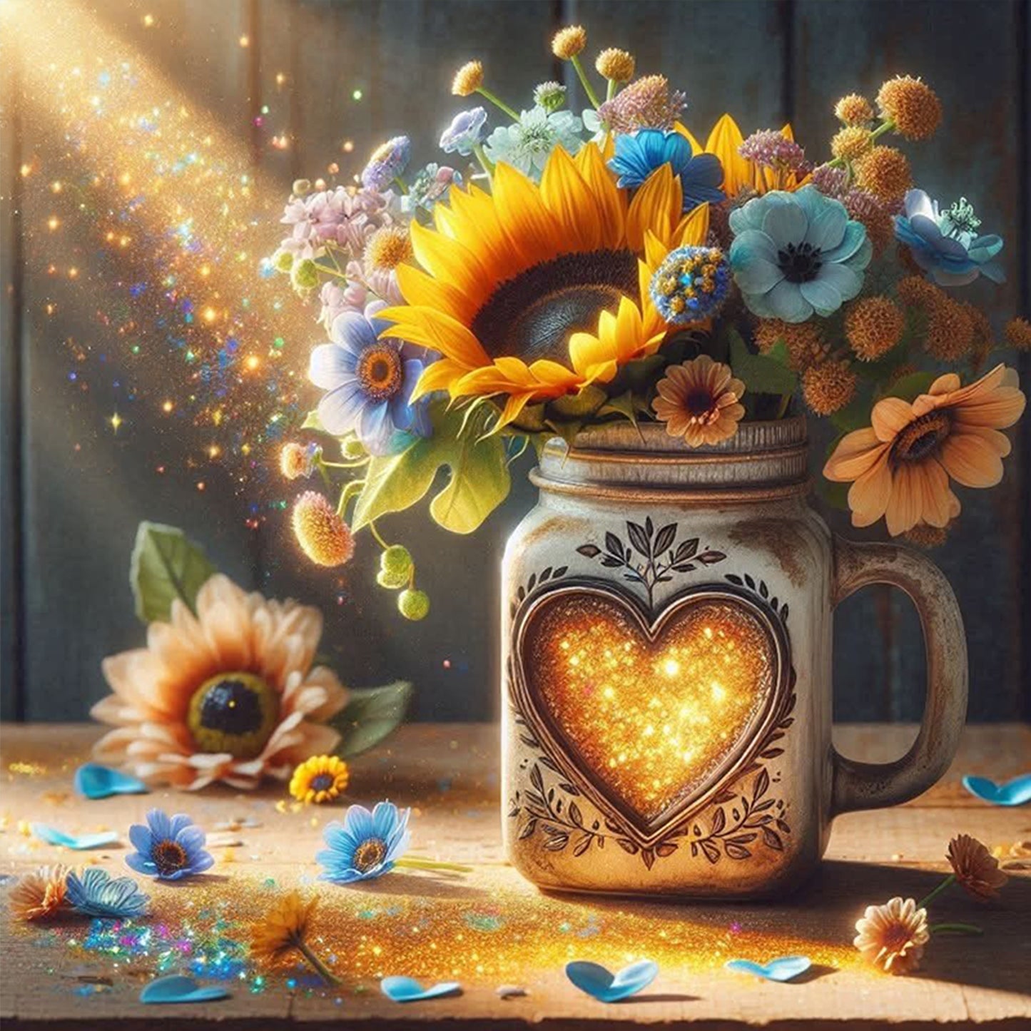 Sunflower Water Cup - Full 11CT Stamped Cross Stitch 45x45CM - Huacan