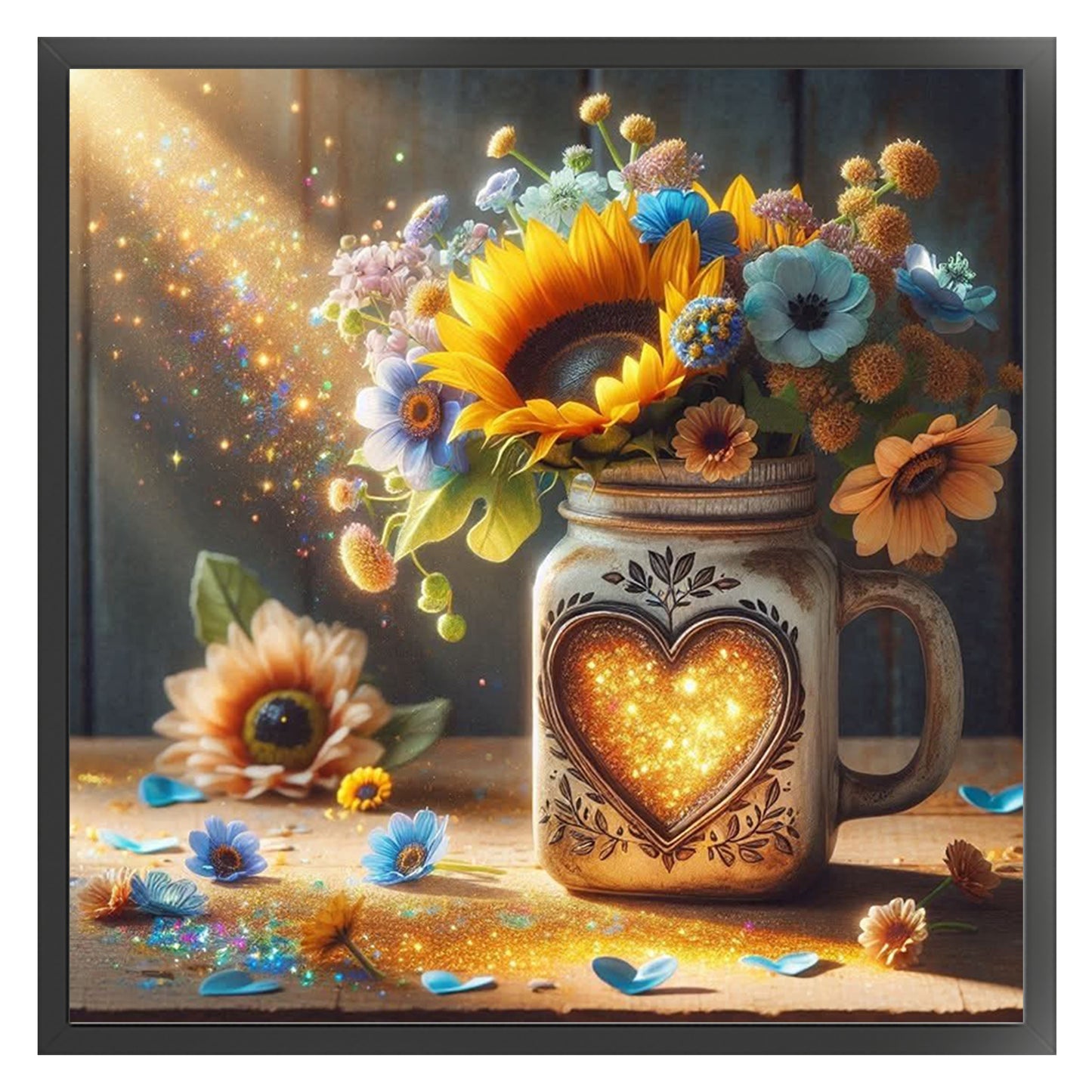 Sunflower Water Cup - Full 11CT Stamped Cross Stitch 45x45CM - Huacan