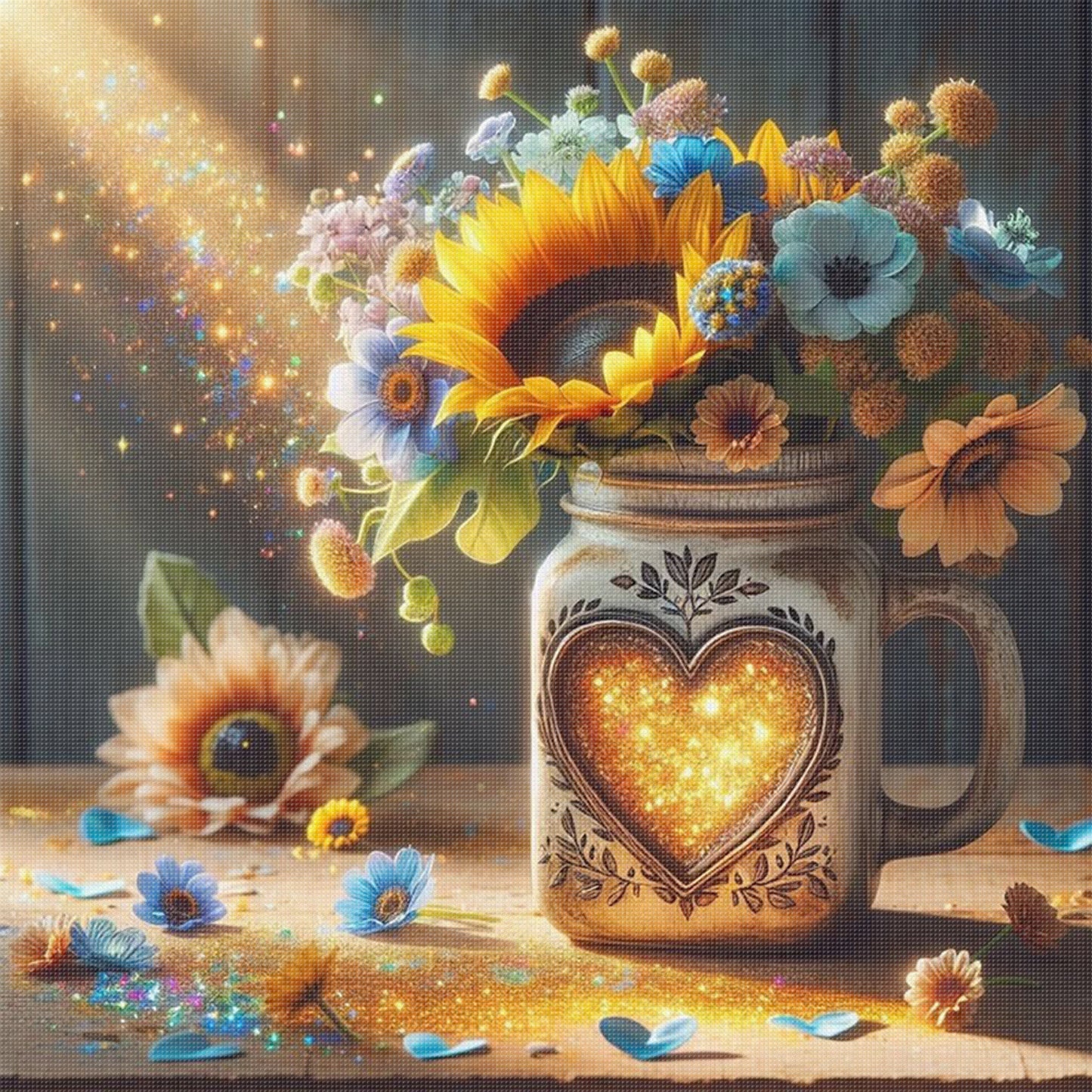 Sunflower Water Cup - Full 11CT Stamped Cross Stitch 45x45CM - Huacan