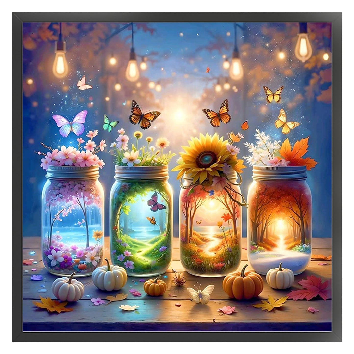 Four Seasons Glass Bottle - Full 11CT Stamped Cross Stitch 45x45CM - Huacan
