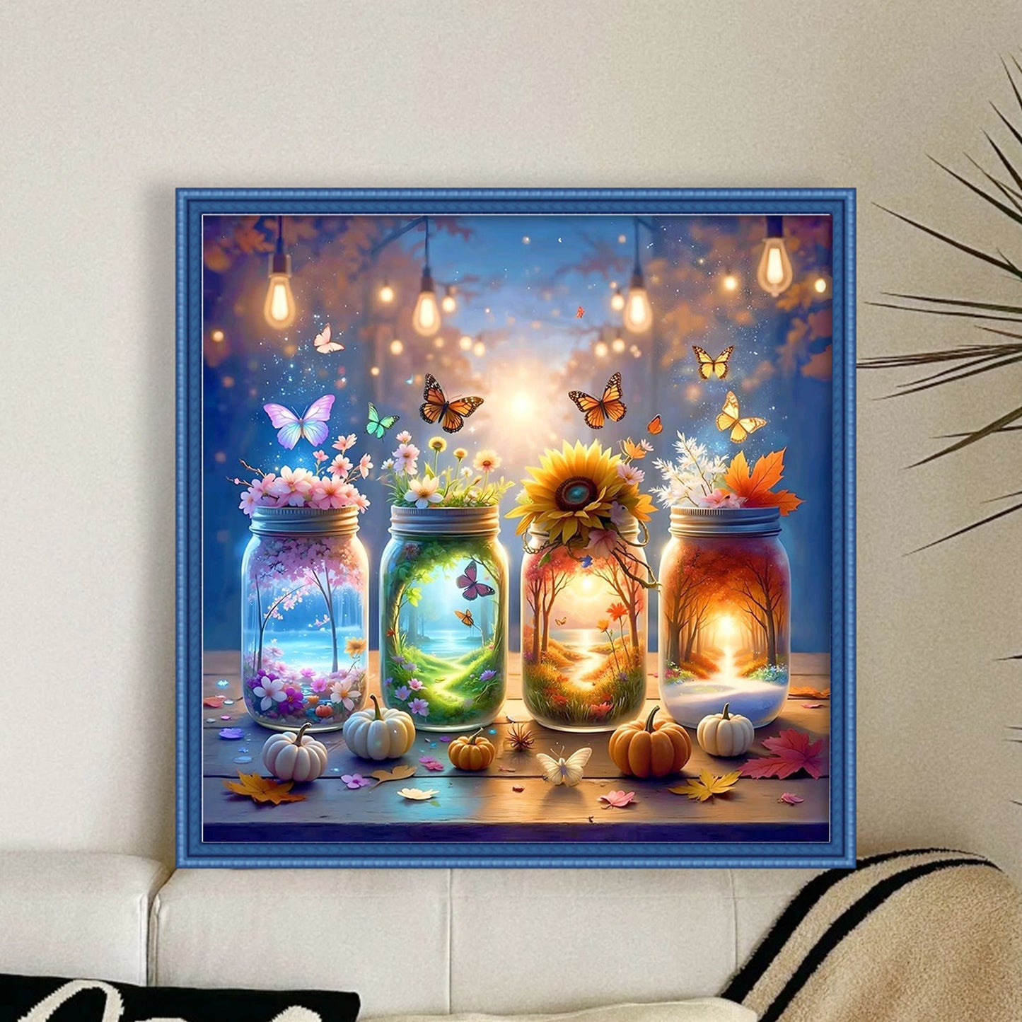 Four Seasons Glass Bottle - Full 11CT Stamped Cross Stitch 45x45CM - Huacan