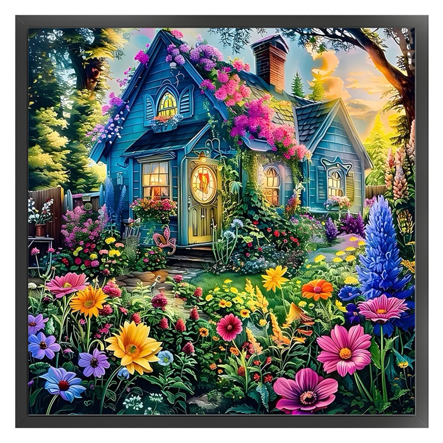 Flower And Grass Hut - Full 14CT Stamped Cross Stitch 50x50CM - Huacan