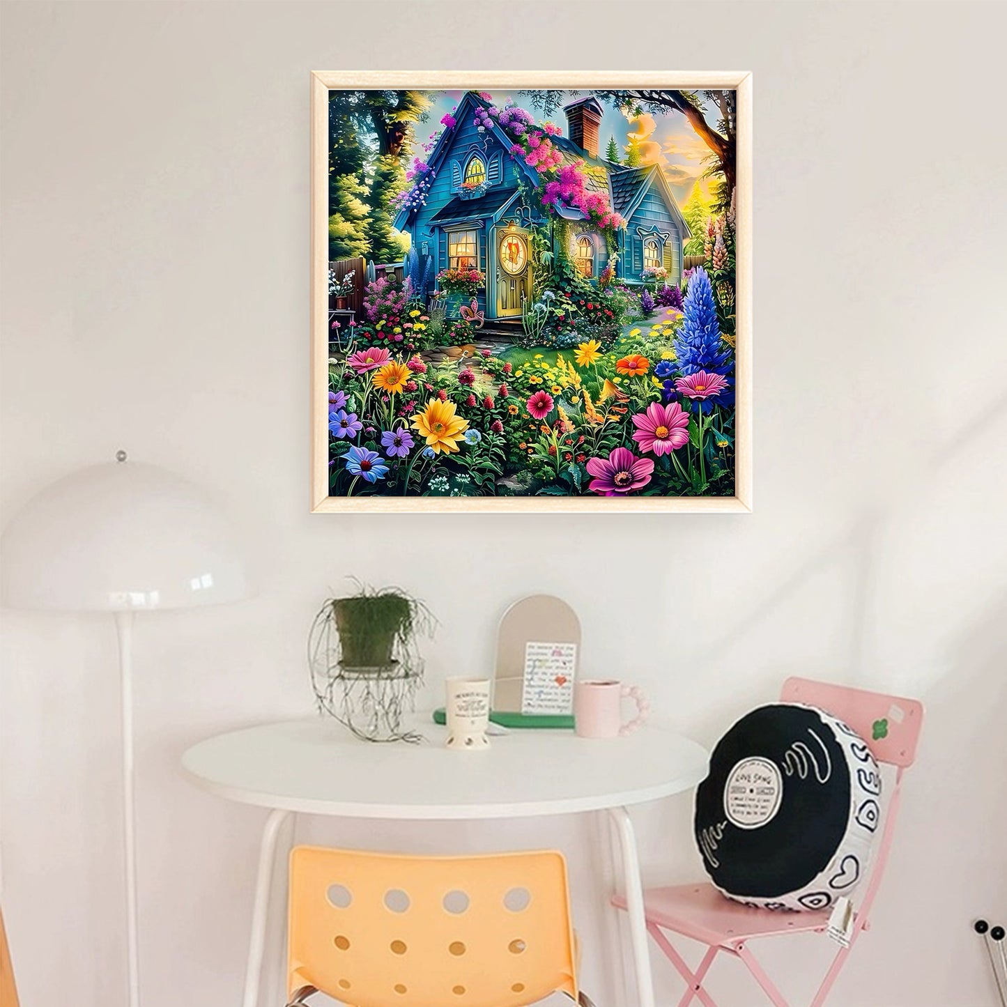 Flower And Grass Hut - Full 14CT Stamped Cross Stitch 50x50CM - Huacan