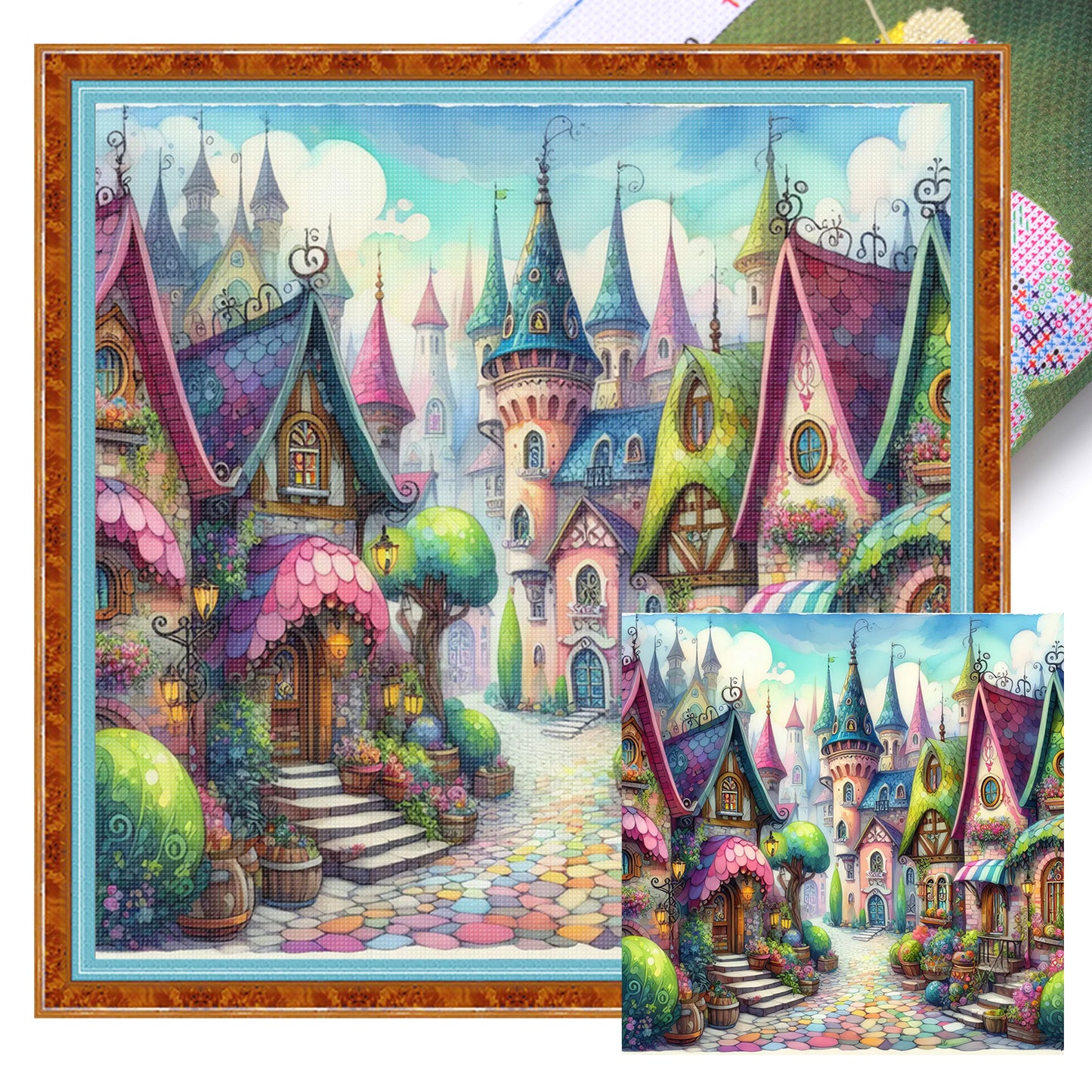 Colorful Town - Full 11CT Stamped Cross Stitch 45x45CM - Huacan