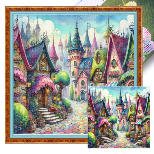 Colorful Town - Full 11CT Stamped Cross Stitch 45x45CM - Huacan