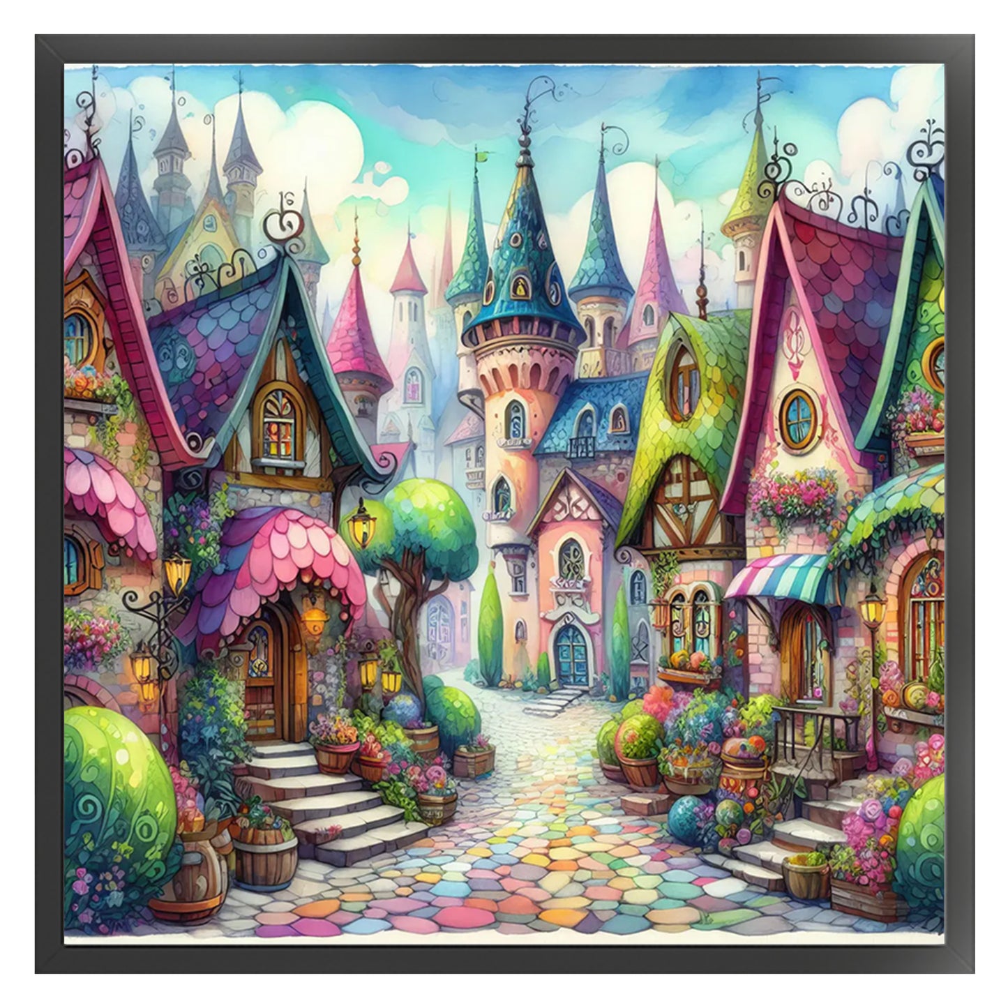 Colorful Town - Full 11CT Stamped Cross Stitch 45x45CM - Huacan