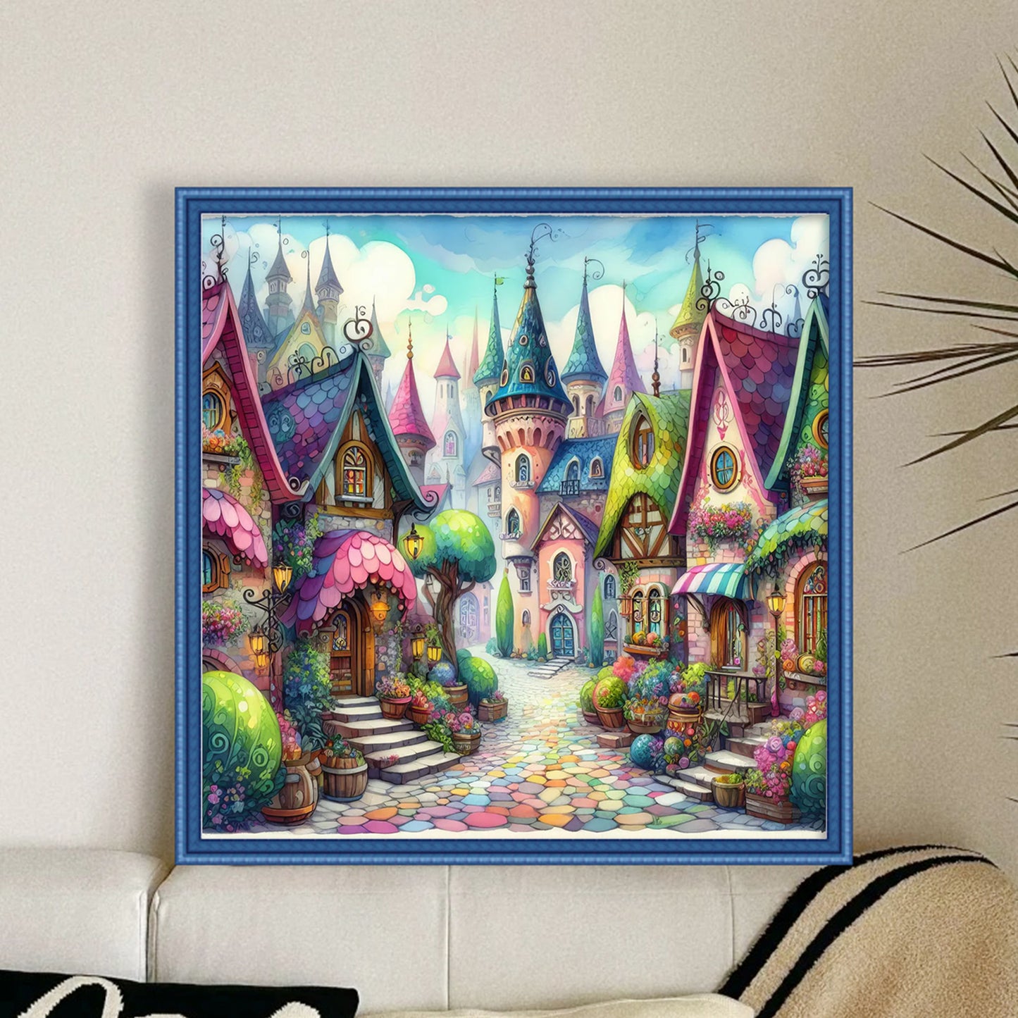 Colorful Town - Full 11CT Stamped Cross Stitch 45x45CM - Huacan