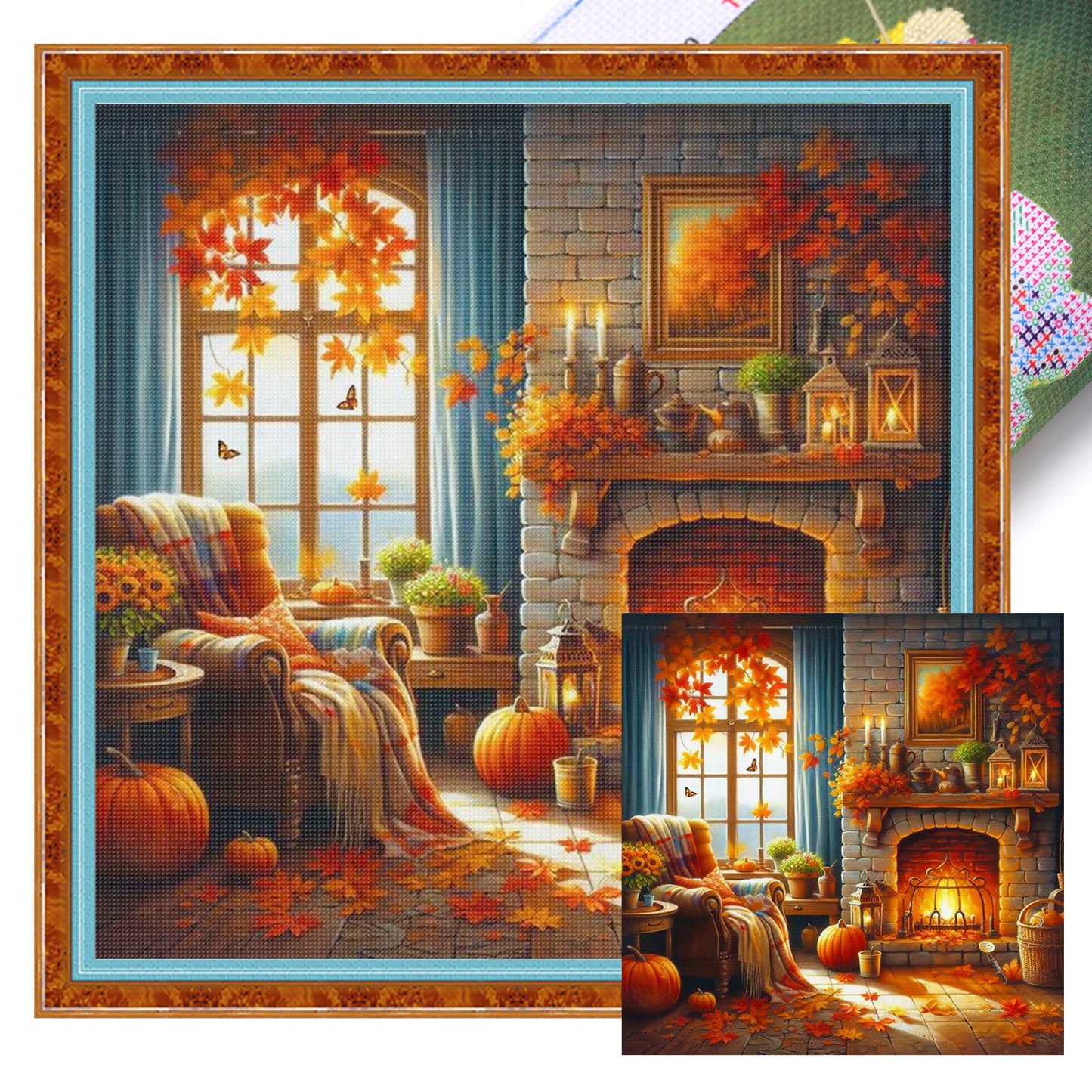 Autumn Living Room - Full 11CT Stamped Cross Stitch 45x45CM - Huacan
