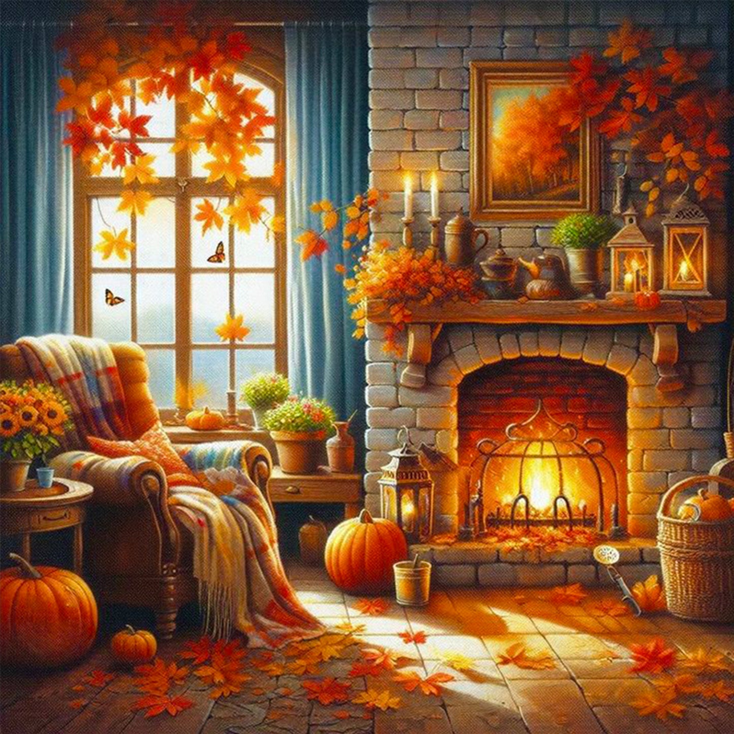 Autumn Living Room - Full 11CT Stamped Cross Stitch 45x45CM - Huacan