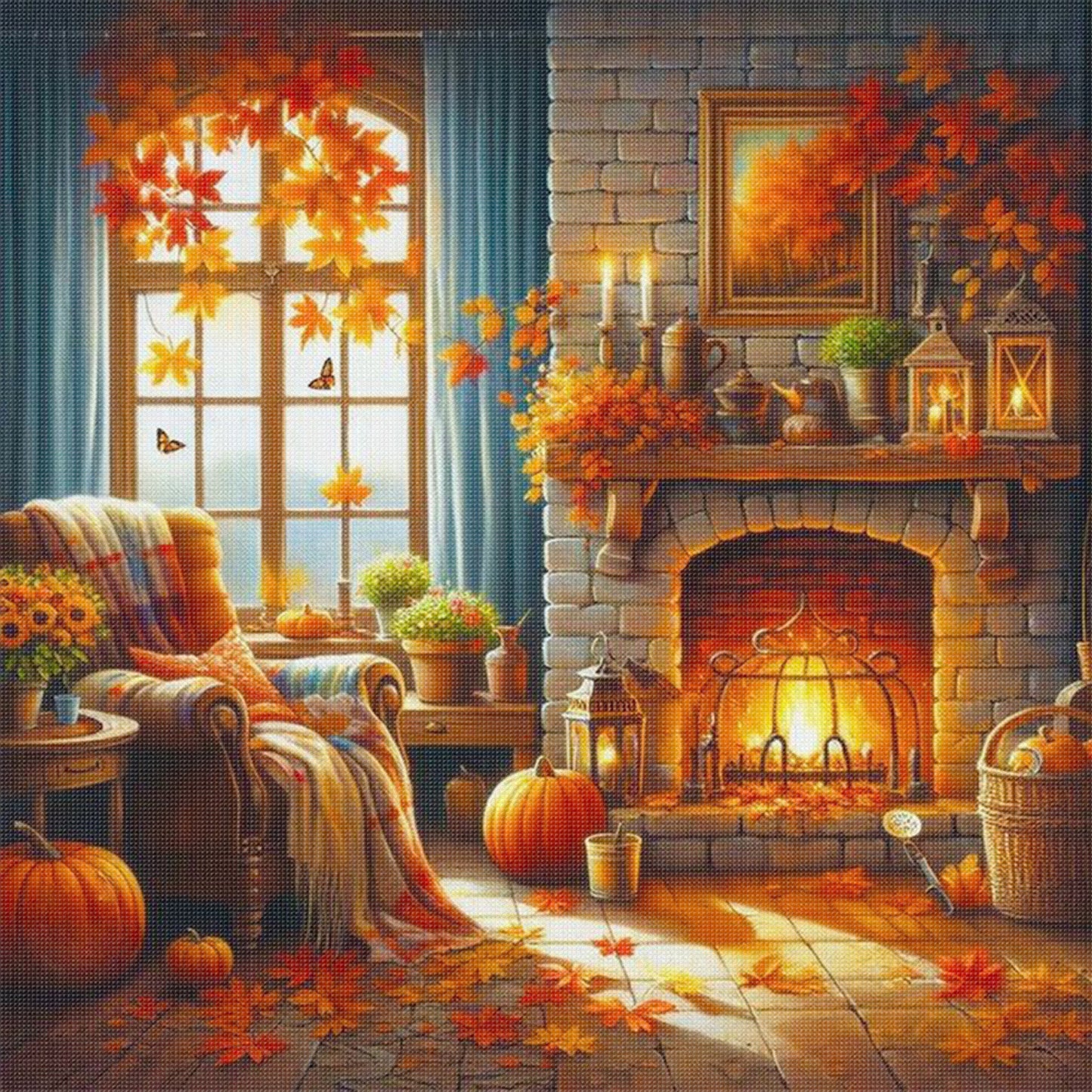 Autumn Living Room - Full 11CT Stamped Cross Stitch 45x45CM - Huacan