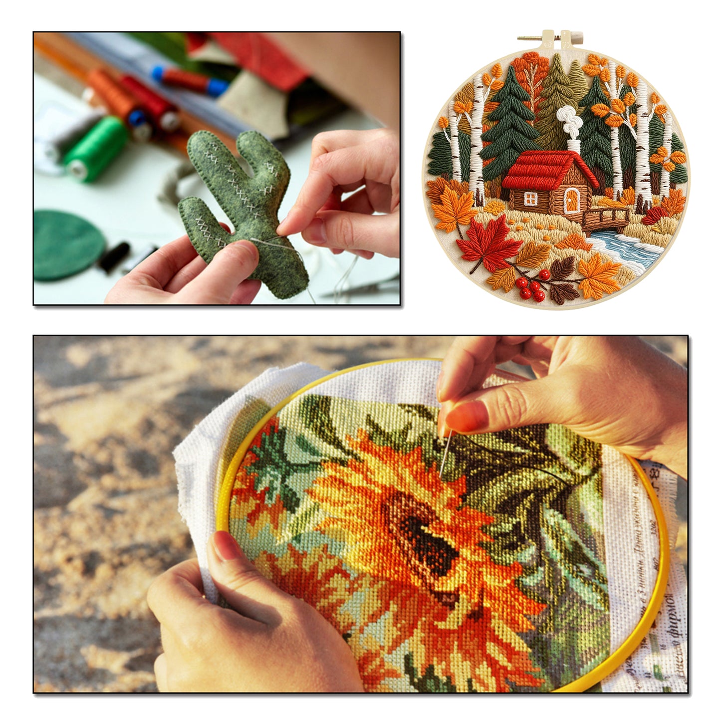 Autumn Forest Cottage - DIY Embroidery Cross Stitch Kit with Pattern Cotton Threads Needles Hoop 29x29CM/11.42x11.42in
