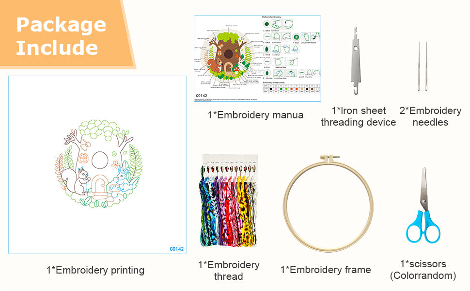 Tree House Friends - DIY Embroidery Cross Stitch Kit with Pattern Cotton Threads Needles Hoop 29x29CM/11.42x11.42in