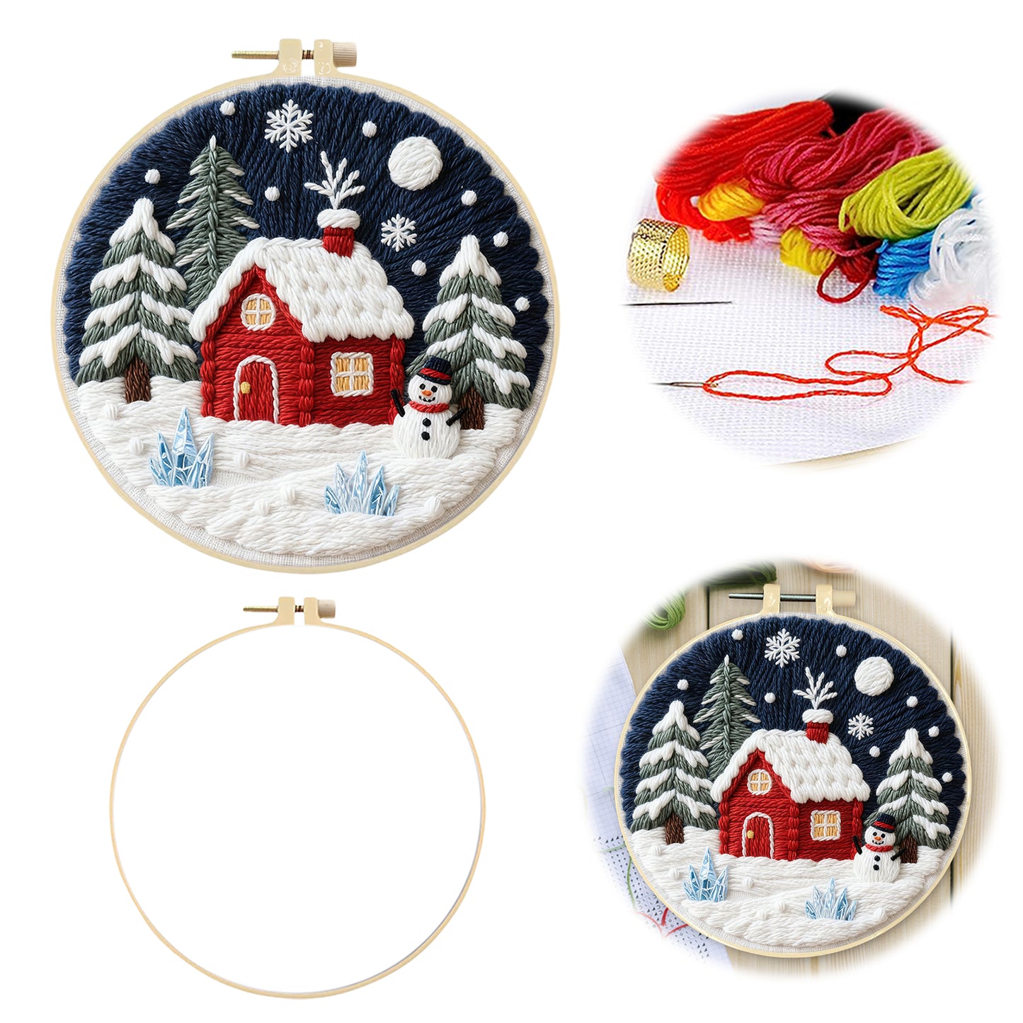 Christmas - DIY Embroidery Cross Stitch Kit with Pattern Cotton Threads Needles Hoop 29x29CM/11.42x11.42in