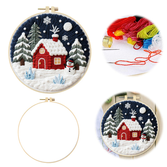 Christmas - DIY Embroidery Cross Stitch Kit with Pattern Cotton Threads Needles Hoop 29x29CM/11.42x11.42in