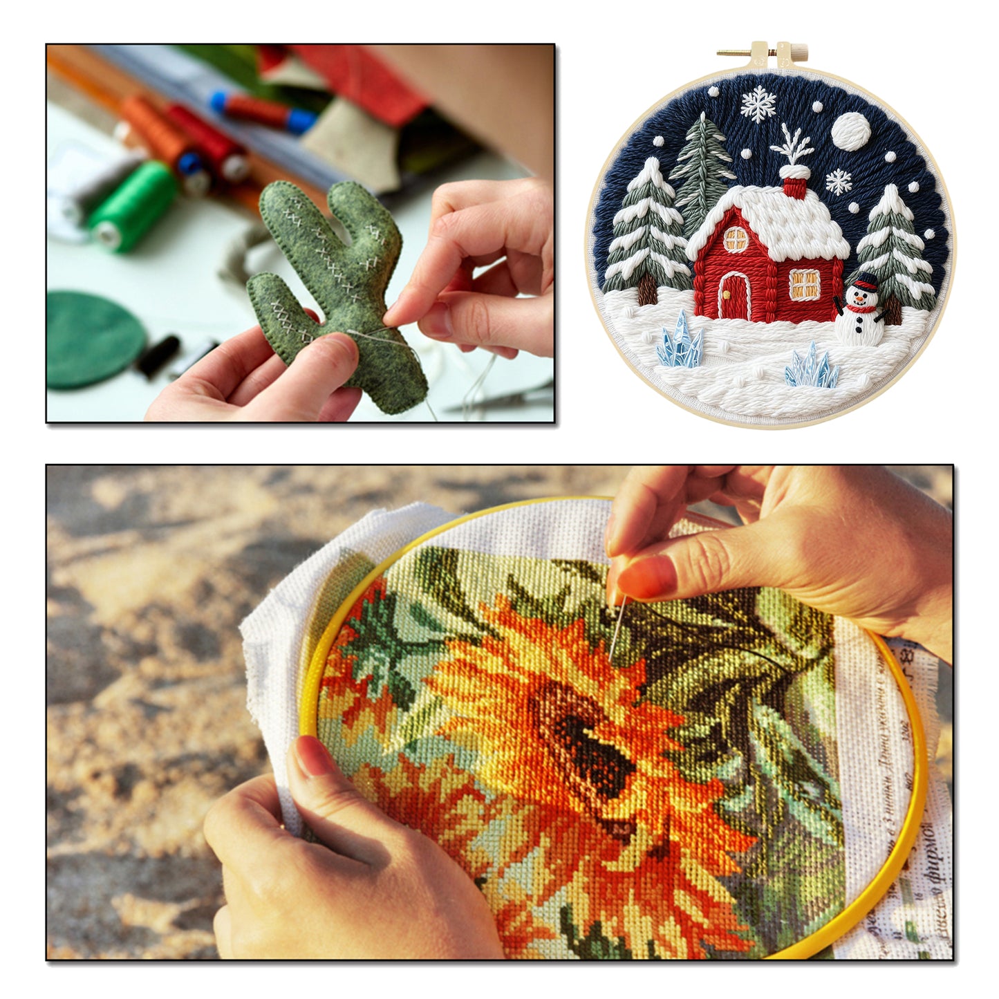 Christmas - DIY Embroidery Cross Stitch Kit with Pattern Cotton Threads Needles Hoop 29x29CM/11.42x11.42in