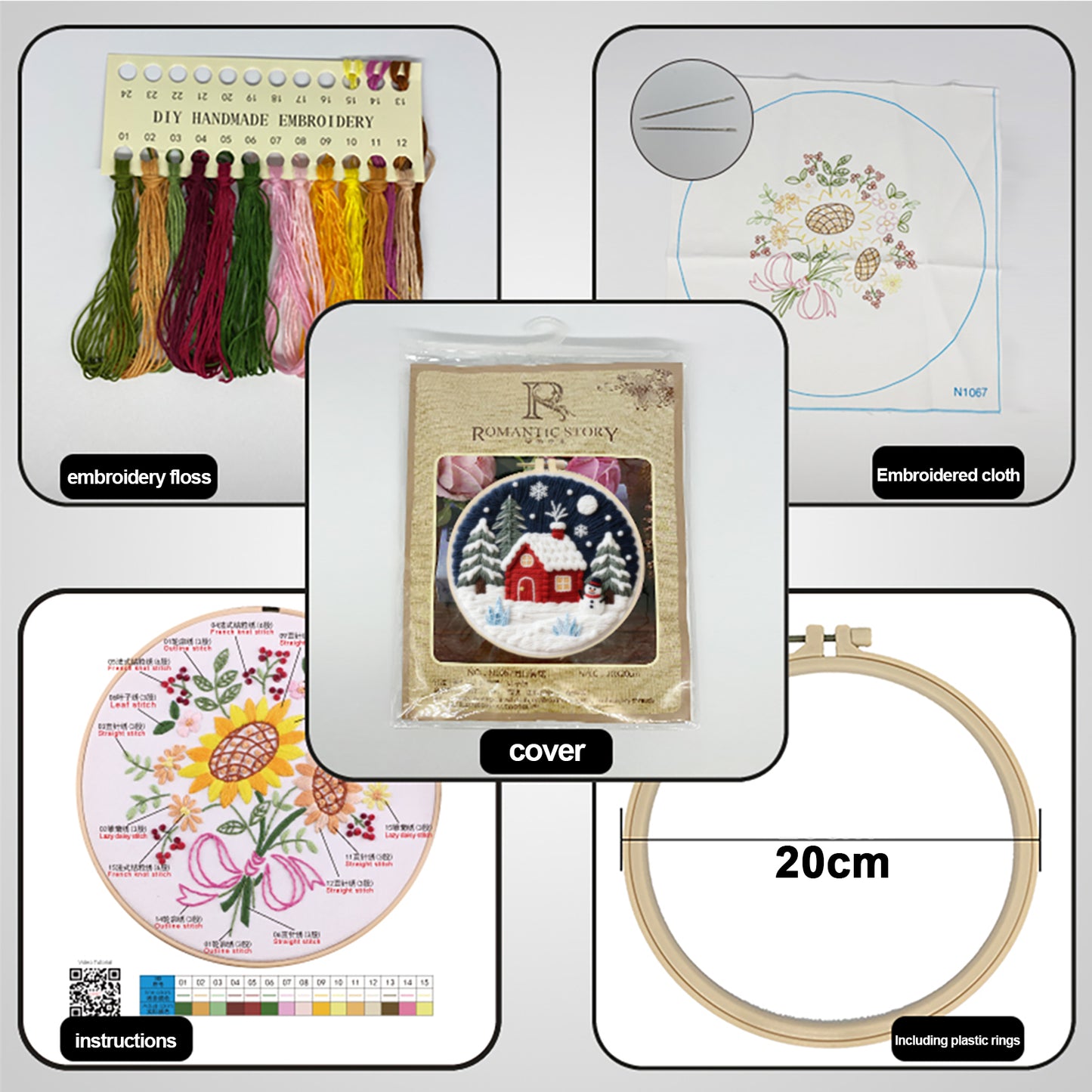 Christmas - DIY Embroidery Cross Stitch Kit with Pattern Cotton Threads Needles Hoop 29x29CM/11.42x11.42in