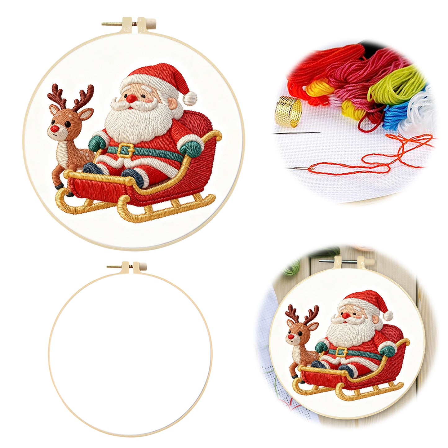 Christmas - DIY Embroidery Cross Stitch Kit with Pattern Cotton Threads Needles Hoop 29x29CM/11.42x11.42in