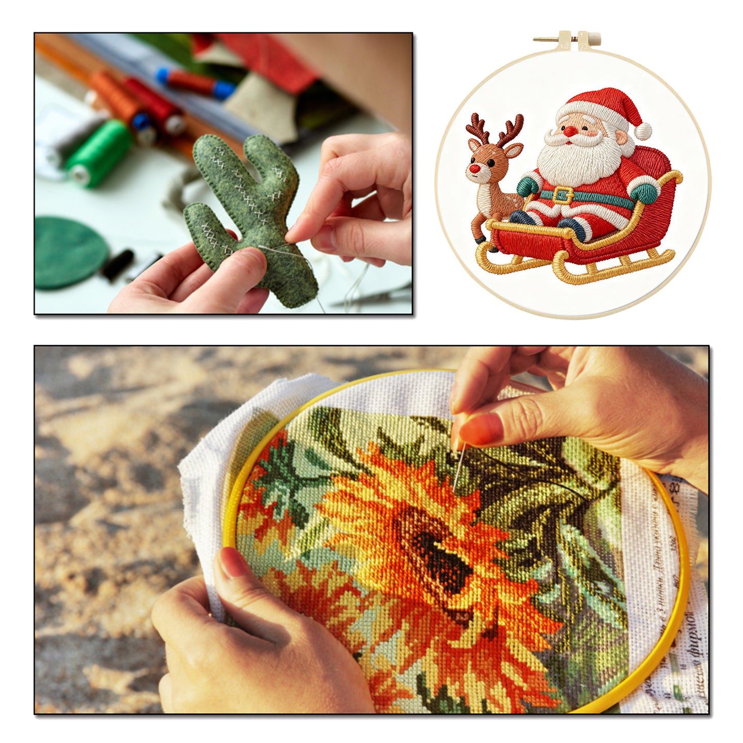 Christmas - DIY Embroidery Cross Stitch Kit with Pattern Cotton Threads Needles Hoop 29x29CM/11.42x11.42in