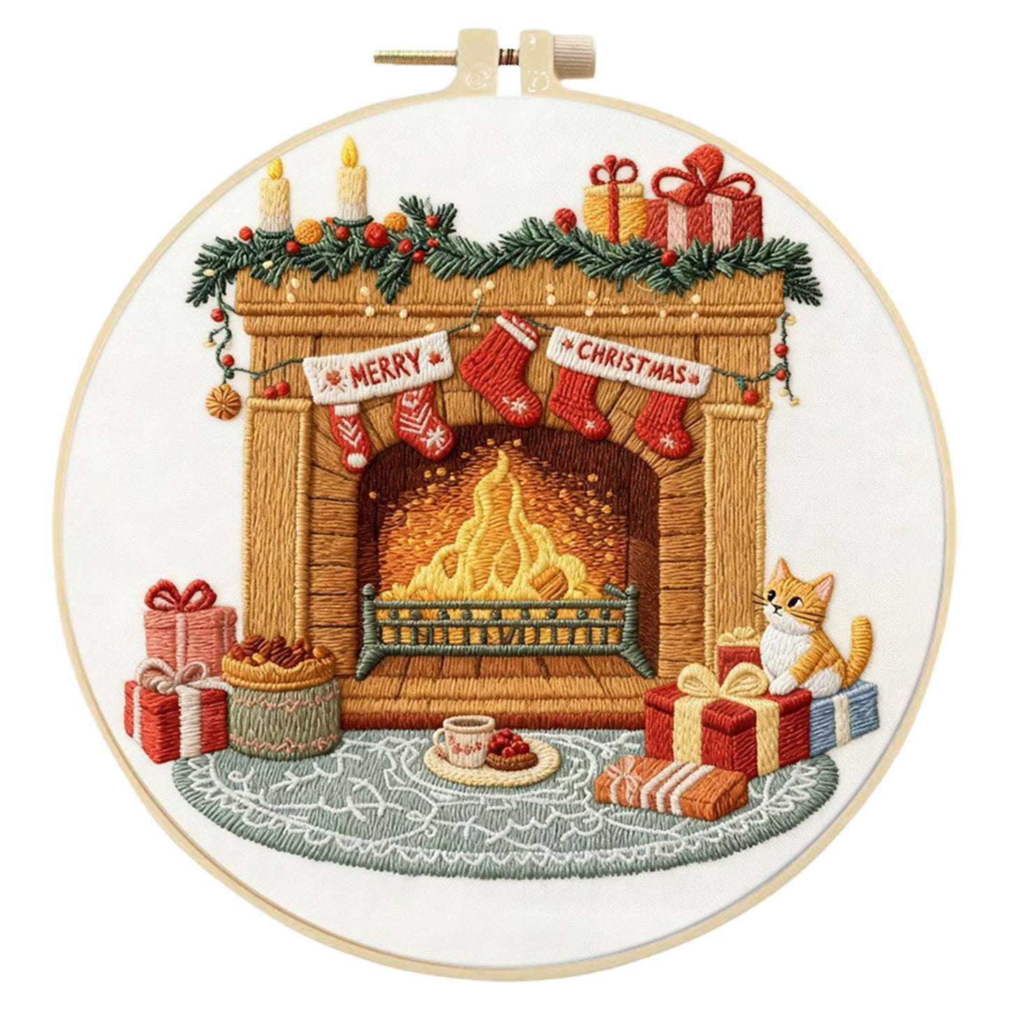 Christmas - DIY Embroidery Cross Stitch Kit with Pattern Cotton Threads Needles Hoop 29x29CM/11.42x11.42in