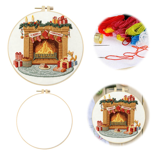 Christmas - DIY Embroidery Cross Stitch Kit with Pattern Cotton Threads Needles Hoop 29x29CM/11.42x11.42in
