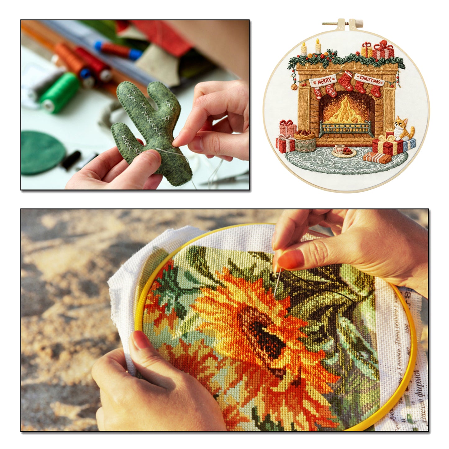Christmas - DIY Embroidery Cross Stitch Kit with Pattern Cotton Threads Needles Hoop 29x29CM/11.42x11.42in