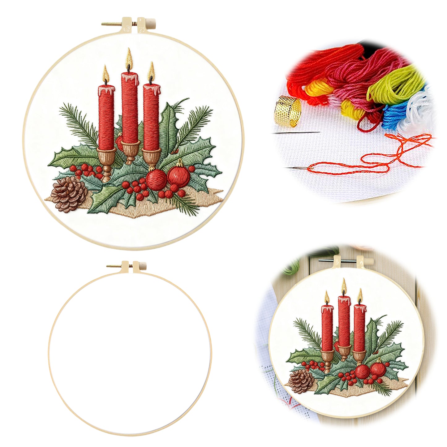 Christmas - DIY Embroidery Cross Stitch Kit with Pattern Cotton Threads Needles Hoop 29x29CM/11.42x11.42in