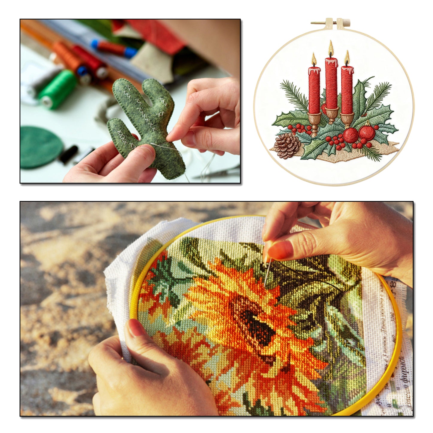 Christmas - DIY Embroidery Cross Stitch Kit with Pattern Cotton Threads Needles Hoop 29x29CM/11.42x11.42in