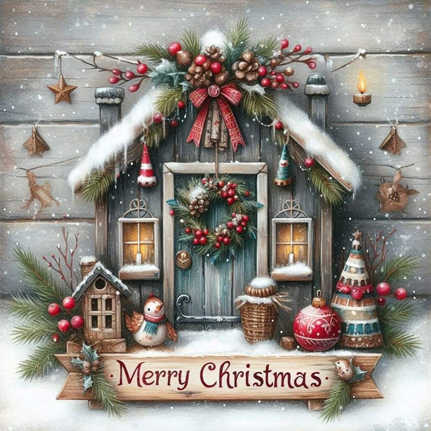 Christmas Hut - Full 11CT Stamped Cross Stitch 45x45CM - Huacan