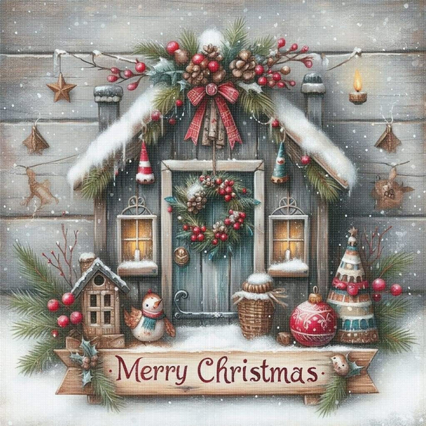 Christmas Hut - Full 11CT Stamped Cross Stitch 45x45CM - Huacan