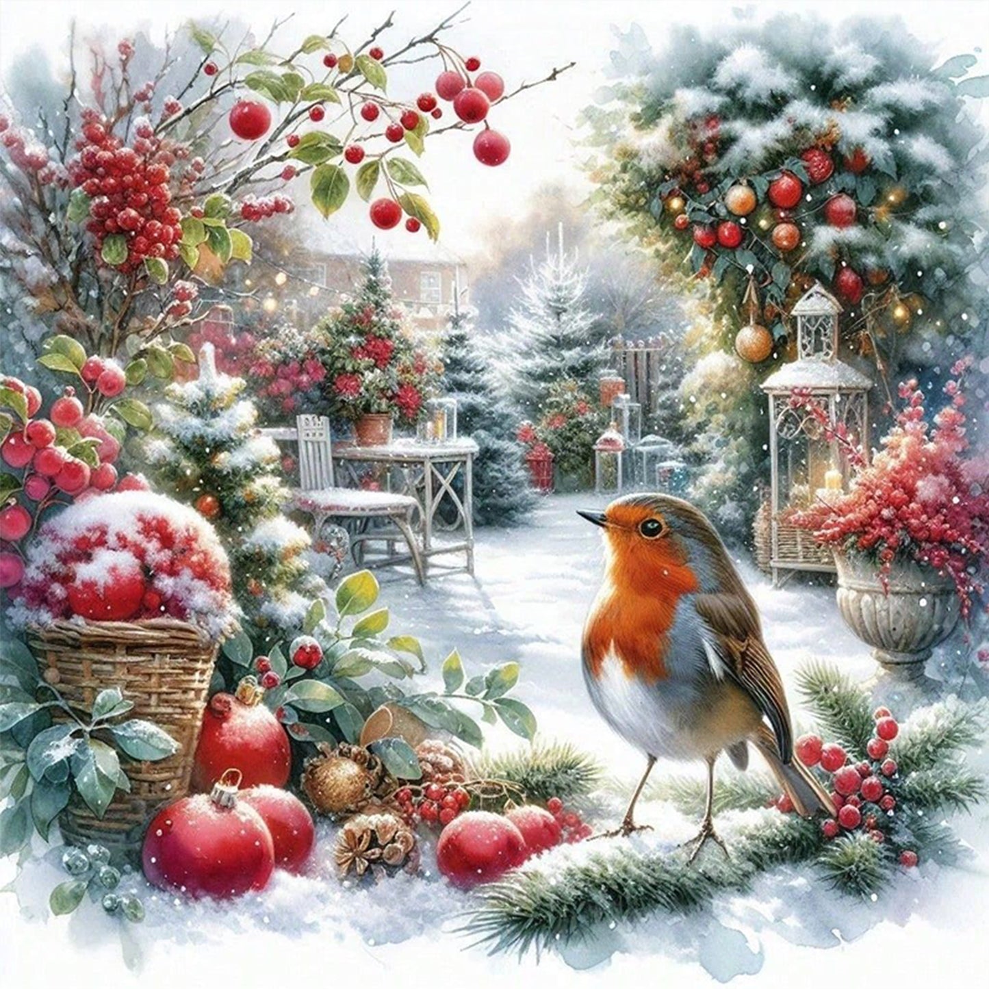 Christmas Garden - Full 11CT Stamped Cross Stitch 45x45CM - Huacan