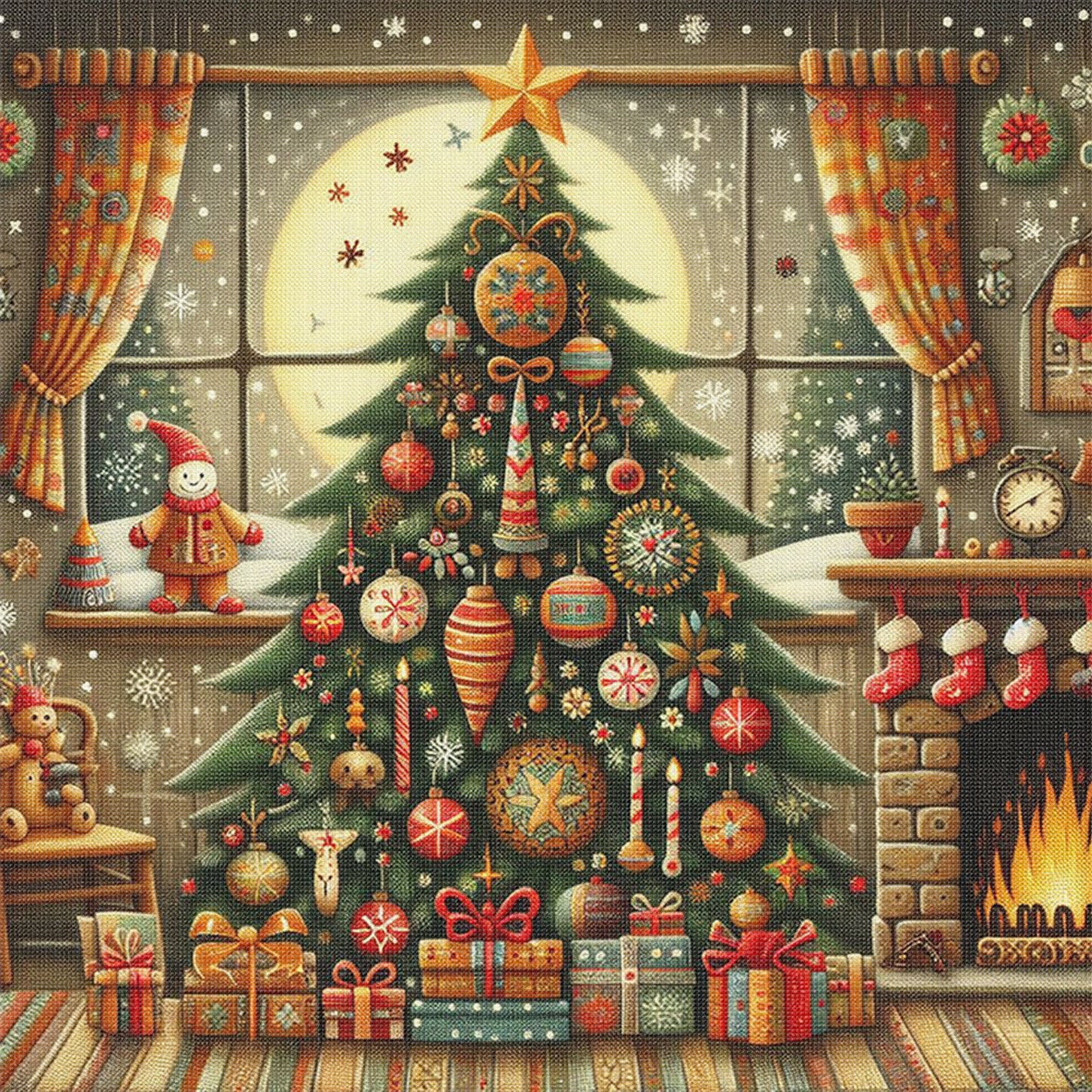 Christmas Tree - Full 11CT Stamped Cross Stitch 45x45CM - Huacan