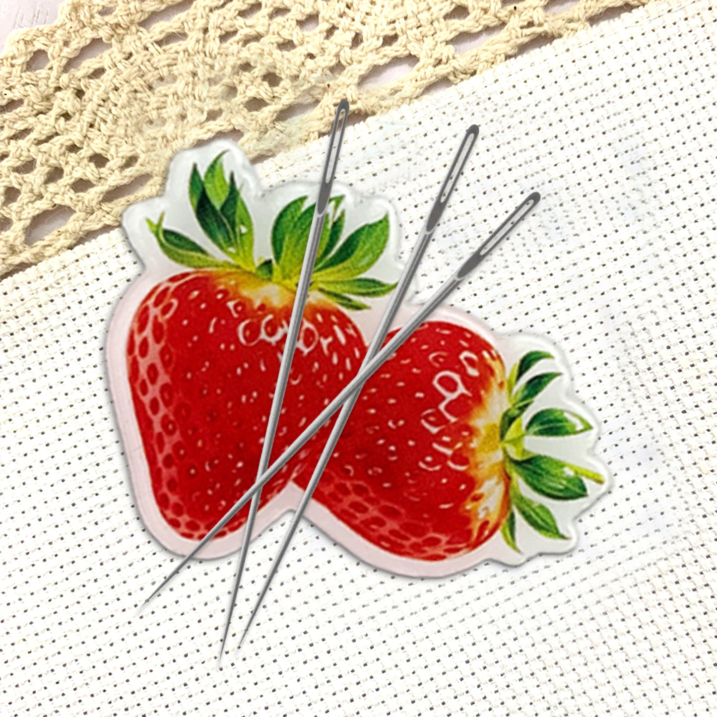 Strawberry Magnetic Acrylic Needle Minder for Cross Stitch and Embroidery