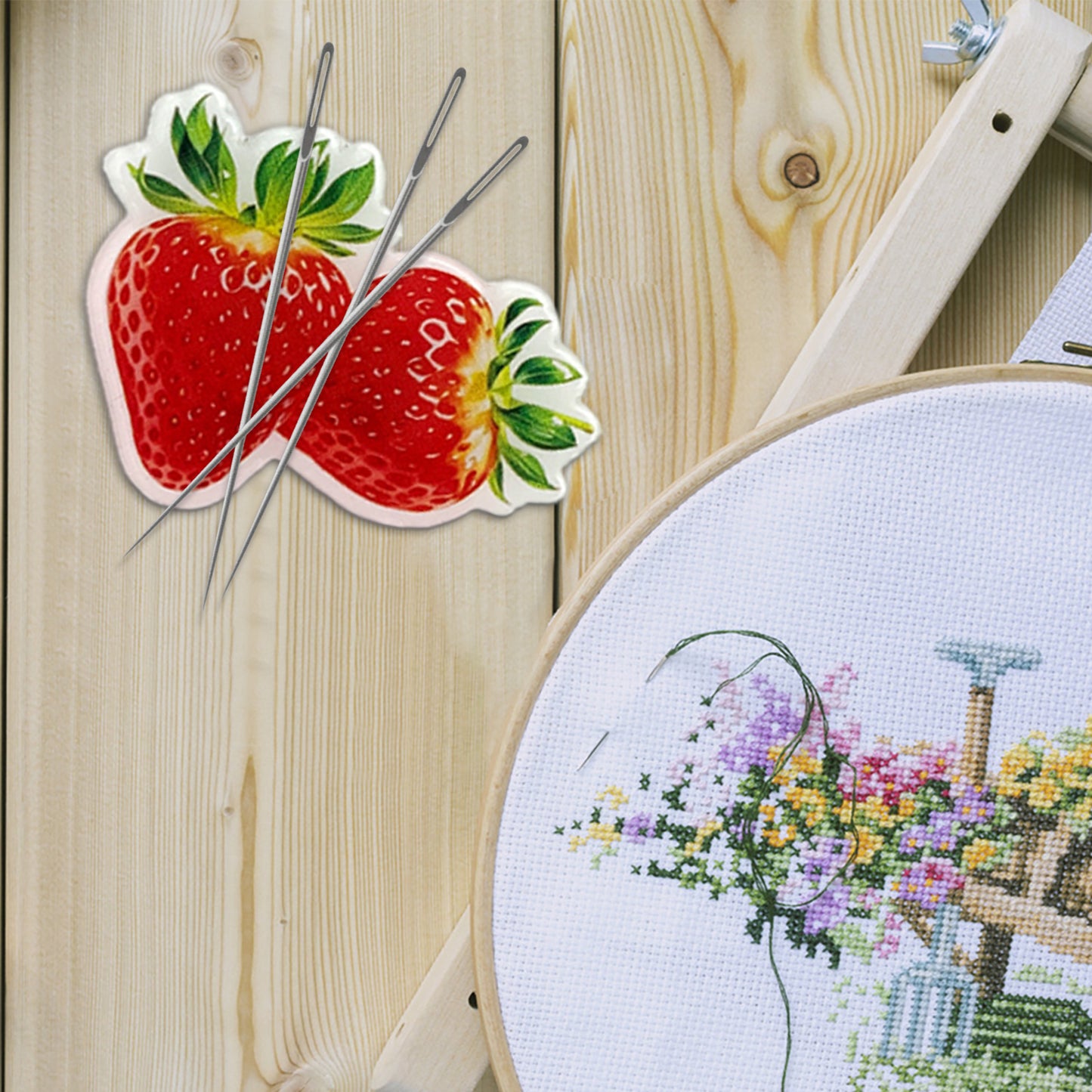 Strawberry Magnetic Acrylic Needle Minder for Cross Stitch and Embroidery