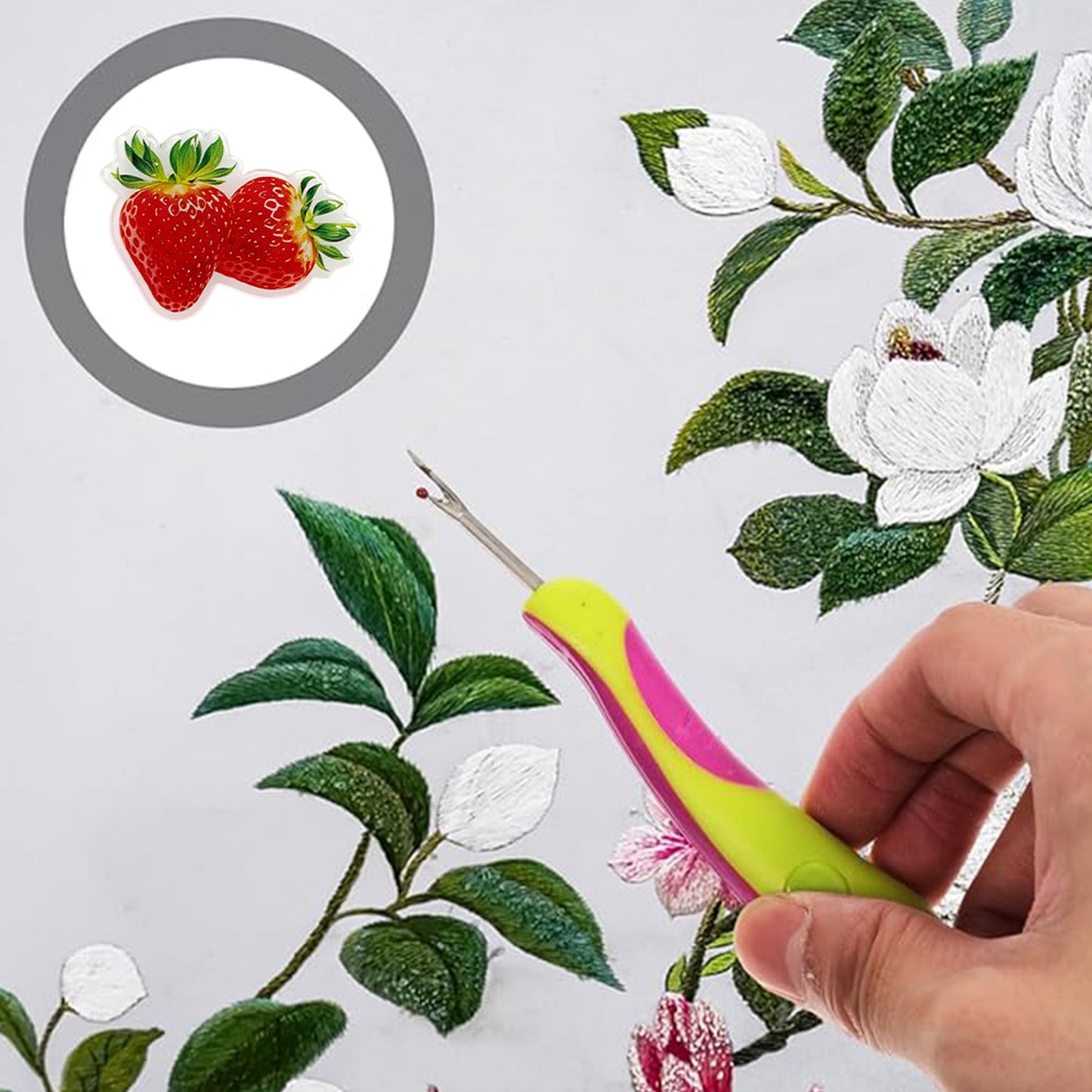 Strawberry Magnetic Acrylic Needle Minder for Cross Stitch and Embroidery