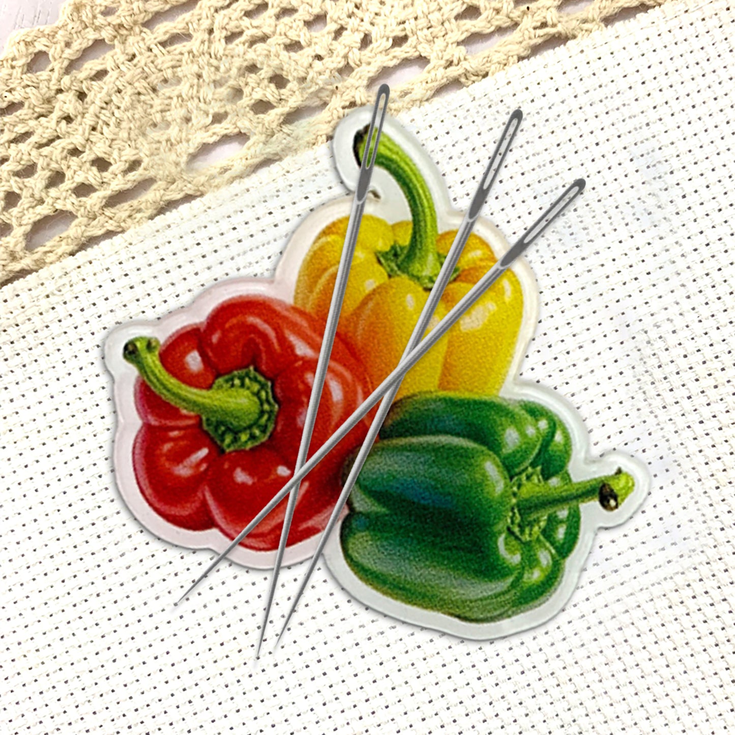 Green Pepper Magnetic Acrylic Needle Minder for Cross Stitch and Embroidery