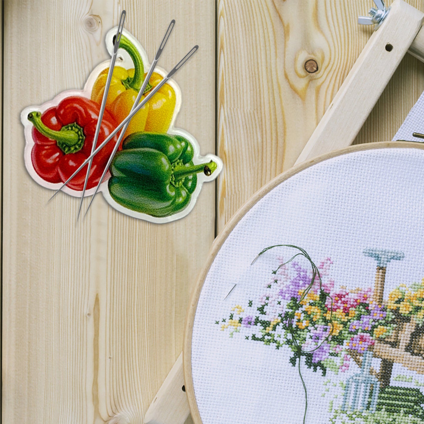 Green Pepper Magnetic Acrylic Needle Minder for Cross Stitch and Embroidery