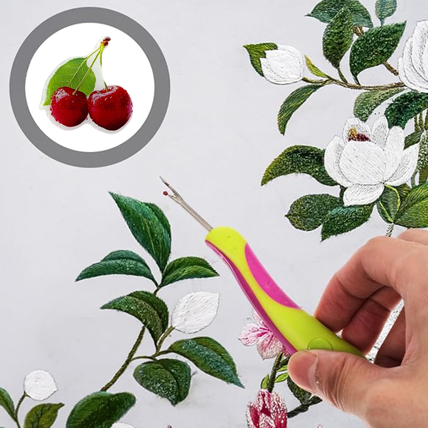 Cherry Magnetic Acrylic Needle Minder for Cross Stitch and Embroidery Supplies