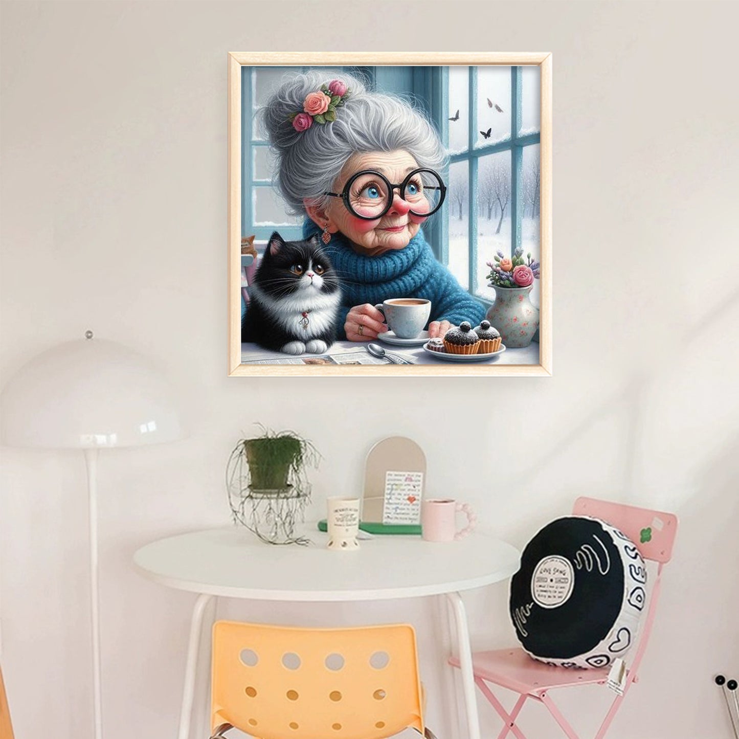 Grandma And Cat By The Window - Full 11CT Stamped Cross Stitch 45x45CM - Huacan