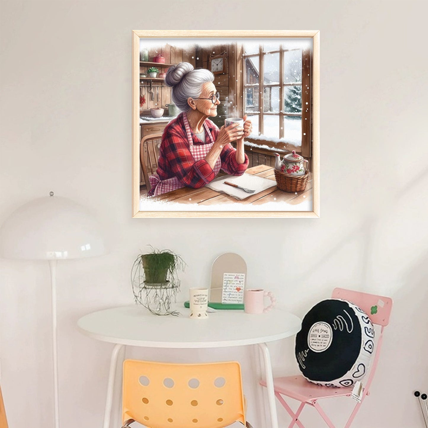 Grandma Drinking Tea By The Window - Full 11CT Stamped Cross Stitch 45x45CM - Huacan