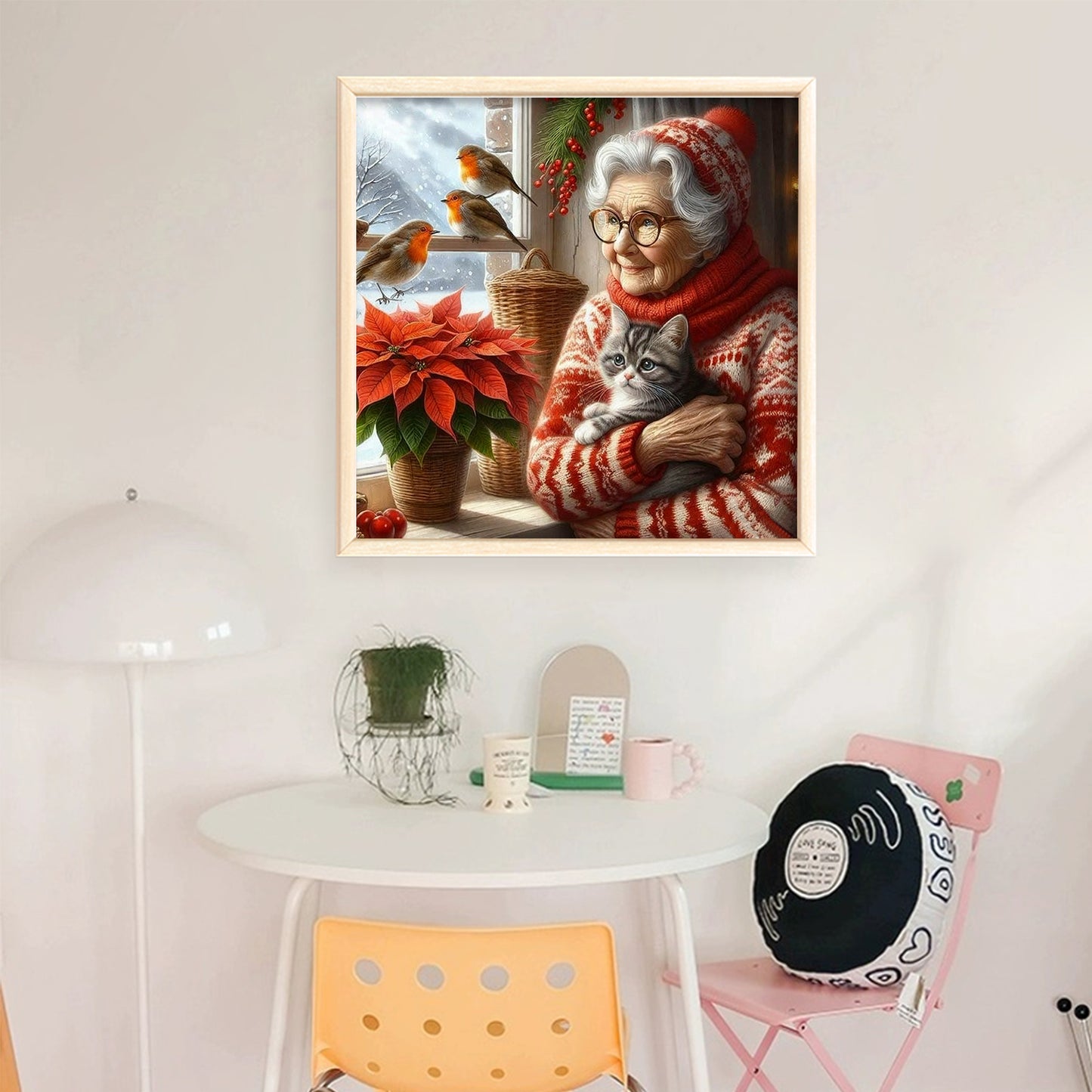 Grandma Holding Cat On The Bed - Full 11CT Stamped Cross Stitch 45x45CM - Huacan